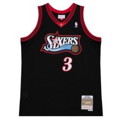 Koszulka NBA Philadelphia 76ers Allen Iverson. Czarne bluzki damskie Mitchell & Ness, bez wzorów, bez kołnierzyka. Za 504.00 zł.