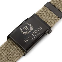 Pasek parciany PAOLO PERUZZI PW-13-105 cm beżowy khaki. Brązowe paski męskie Paolo Peruzzi, bez wzorów, z materiału. Za 34.99 zł.