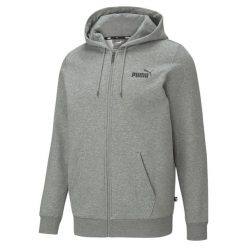 Męska rozpinana bluza z kapturem i logo Essentials PUMA Medium Gray Heather. Szare bluzy sportowe męskie Puma, bez wzorów, eleganckie, bez kołnierzyka, bez ramiączek. Za 269.00 zł.