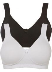 Biustonosz typu T-shirt optycznie zmniejszający biust, bez fiszbinów z bawełną organiczną (2 szt.). Czarne biustonosze bonprix, bez wzorów, z bawełny. Za 109.99 zł.