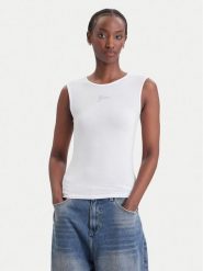 Guess Top W6YP1 7K3881 Biały Slim Fit. Białe topy damskie Guess, s, z aplikacjami, bez ramiączek. Za 174.99 zł.