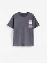 T-shirt z nadrukiem Pembe the Pink Cat - ciemnoszary. Szare koszulki dziewczęce Reserved, bez wzorów, z bawełny, bez ramiączek. Za 55.99 zł.