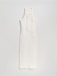 Bawełniana sukienka maxi - biały. Białe sukienki damskie Reserved, l, bez wzorów, z bawełny, bez kołnierzyka, bez ramiączek, maxi, dopasowane. Za 159.99 zł.