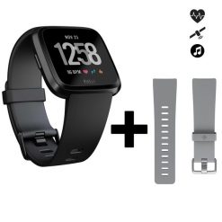Second Life - Smartwatch Fitbit Versa + pasek - Stan Doskonały. Czarne paski męskie FITBIT, z aplikacjami, sportowe. Za 524.99 zł.