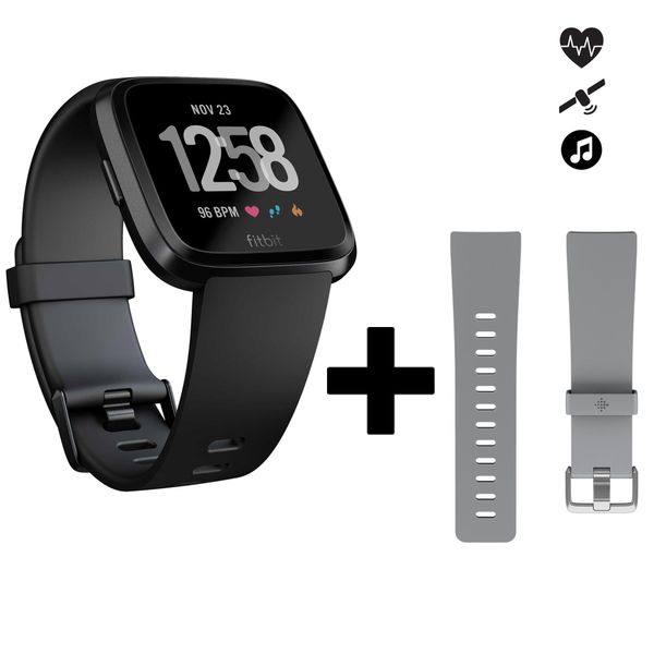 Second Life - Smartwatch Fitbit Versa + pasek - Stan Doskonały. Czarne paski męskie FITBIT, z aplikacjami, sportowe. Za 524.99 zł.