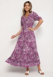 Ciemnoróżowa Bawełniana Sukienka o Rozkloszowanym Kroju we Wzór Paisley Folurelle. Fioletowe sukienki damskie Born2be, na spotkanie biznesowe, l, bez wzorów, z bawełny, eleganckie, bez kołnierzyka, bez ramiączek, maxi, rozkloszowane. W wyprzedaży za 51.99 zł.