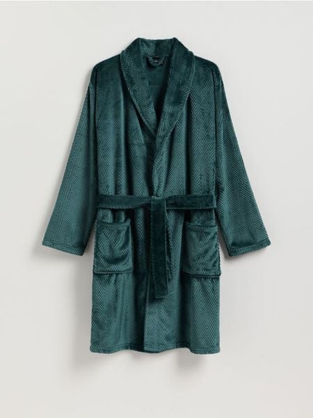 Szlafrok z paskiem - morski. Zielone szlafroki męskie Reserved, l, bez wzorów, z dzianiny. Za 159.99 zł.