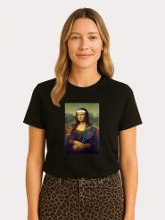 WOOOP Koszulka "Mona Lisa Tennis" w kolorze czarnym rozmiar: XXL. Czarne bluzki damskie Wooop, xxl, bez wzorów, z bawełny, bez kołnierzyka, bez ramiączek. Za 91.56 zł.