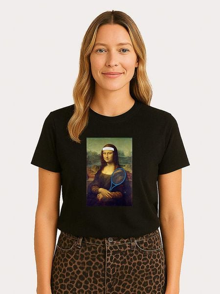 WOOOP Koszulka "Mona Lisa Tennis" w kolorze czarnym rozmiar: XXL. Czarne bluzki damskie Wooop, xxl, bez wzorów, z bawełny, bez kołnierzyka, bez ramiączek. Za 91.56 zł.