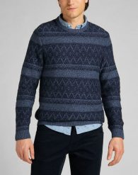 MĘSKI SWETER LEE CREW SEAS KNIT NAVY L83GNW35 112140936. Niebieskie swetry męskie Lee, l, bez wzorów, bez kołnierzyka. Za 199.99 zł.