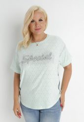 Miętowa Bluzka Iphiche. Zielone bluzki damskie Born2be, l, z aplikacjami, z bawełny, klasyczne, bez kołnierzyka, bez ramiączek. Za 39.99 zł.