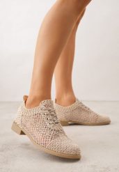 Ciemnobeżowe Ażurowe Półbuty z Metaliczną Wstawką Homonis. Brązowe półbuty damskie Born2be, w ażurowe wzory, eleganckie, bez obcasa. Za 89.99 zł.