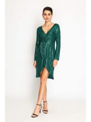 ASSUILI Sukienka w kolorze zielonym rozmiar: 36. Zielone sukienki damskie Assuili, bez wzorów, klasyczne, bez kołnierzyka, bez ramiączek, mini. Za 147.91 zł.