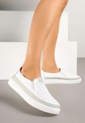 Białe Półbuty Skórzane w Sportowym Stylu z Perforacją Merithalia. Białe półbuty damskie Born2be, bez wzorów, z jeansu, klasyczne, bez obcasa. Za 149.99 zł.