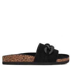 Klapki DeeZee. Czarne klapki damskie DeeZee, bez wzorów, bez obcasa. Za 119.99 zł.