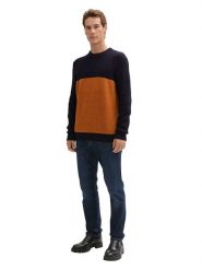 Tom Tailor Sweter w kolorze granatowo-pomarańczowym rozmiar: L. Niebieskie swetry męskie Tom Tailor, l, bez wzorów, z bawełny, bez kołnierzyka. Za 87.81 zł.