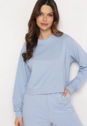Jasnoniebieska Bawełniana Bluza Oversize o Krótszym Kroju Vesperana. Niebieskie bluzy bez kaptura damskie Born2be, l, z bawełny. Za 99.99 zł.