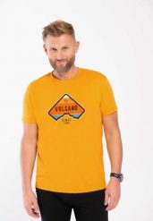 T-shirt z printem, Comfort Fit, T-VOLCANO. Żółte t-shirty męskie Volcano, m, bez wzorów, z bawełny, bez kołnierzyka. Za 69.99 zł.