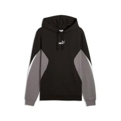 Bluza z kapturem z odwróconym ściągaczem z sznurkiem Puma. Czarne bluzy sportowe męskie Puma, bez wzorów, z dresówki, eleganckie, bez kołnierzyka, bez ramiączek. Za 291.50 zł.