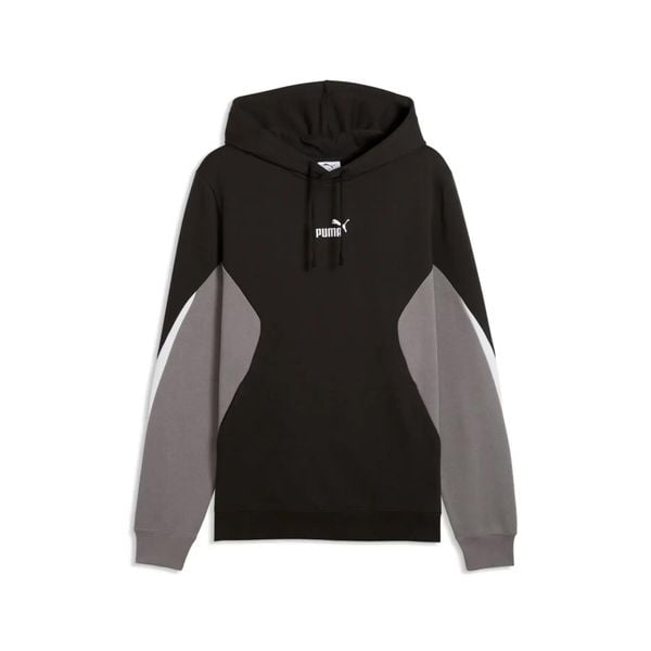 Bluza z kapturem z odwróconym ściągaczem z sznurkiem Puma. Czarne bluzy sportowe męskie Puma, bez wzorów, z dresówki, eleganckie, bez kołnierzyka, bez ramiączek. Za 291.50 zł.