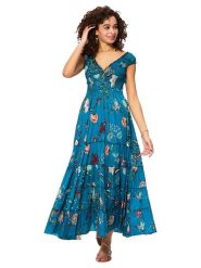 Aller Simplement Sukienka w kolorze niebieskim ze wzorem rozmiar: 38/40. Niebieskie sukienki damskie Aller Simplement, bez wzorów, z bawełny, klasyczne, bez kołnierzyka, bez ramiączek, maxi. Za 86.99 zł.