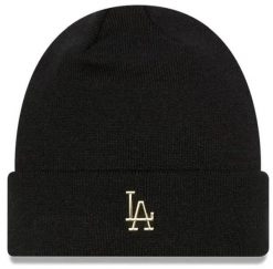 Czapka zimowa New Era LA Dodgers beanie czarno-złota. Czarne czapki męskie New Era, na zimę, bez wzorów, z materiału, klasyczne. Za 201.99 zł.
