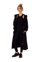 Długa Rozpinana Bluza z Kapturem - Czarna. Czarne bluzy z kapturem damskie MOE, l, z bawełny. Za 387.89 zł.