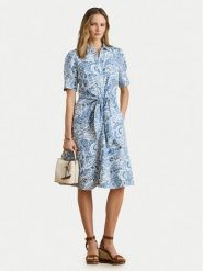 LAUREN RALPH LAUREN Sukienka koszulowa 200P08916002 Niebieski Regular Fit. Niebieskie sukienki damskie Lauren Ralph Lauren, bez wzorów, ze lnu, bez kołnierzyka, bez ramiączek, koszulowe. Za 1,599.00 zł.