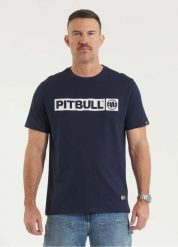 Pitbull T-shirt bawełniany Hilltop Granatowy. Niebieskie t-shirty męskie PITBULL, m, z aplikacjami, z bawełny, bez kołnierzyka. Za 89.00 zł.