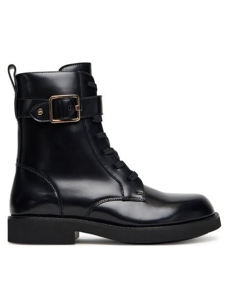 BOSS Trzewiki Eleri 50552772 Czarny. Czarne botki damskie Boss, ze skóry, bez obcasa, na płaskiej podeszwie, bez zapięcia. Za 1,189.00 zł.