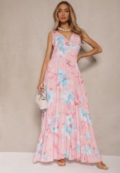 Różowa Plisowana Sukienka o Rozkloszowanym Fasonie na Szerokich Ramiączkach Nitanela. Czerwone sukienki damskie Renee, na imprezę, l, bez wzorów, z materiału, eleganckie, bez kołnierzyka, bez ramiączek, maxi, plisowane. W wyprzedaży za 90.99 zł.