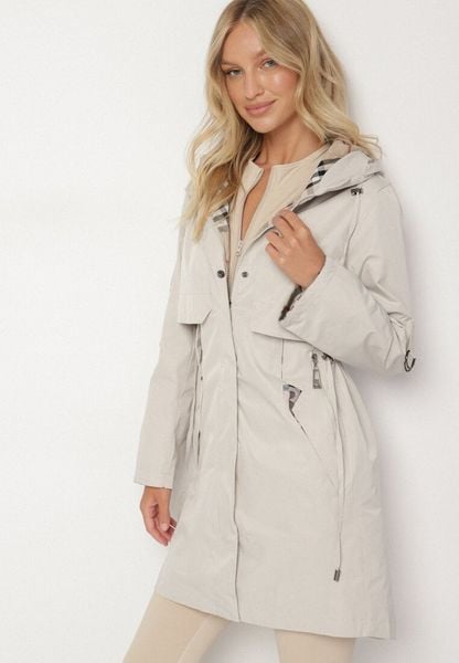 Beżowa Kurtka Parka z Kapturem ze Wzorem w Kratę i Podpinanymi Rękawami Gavaria. Brązowe kurtki damskie Born2be, l, bez wzorów, z jeansu. Za 189.99 zł.