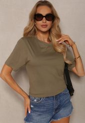 Zielona Koszulka z Bawełny bez Zdobień Danlekia. Zielone bluzki damskie Renee, l, z aplikacjami, z bawełny, bez kołnierzyka. Za 24.99 zł.