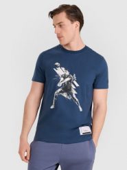 4F T-shirt regular z nadrukiem siatkarskim męski - granatowy XXL. Niebieskie t-shirty męskie 4f, l, bez wzorów, z bawełny, bez kołnierzyka. Za 69.99 zł.