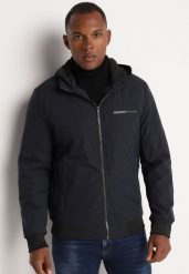 Granatowa Kurtka Wiatrówka z Kapturem i Ściągaczami Lorendriah. Niebieskie kurtki męskie Born2be, l, bez wzorów, z jeansu, eleganckie, z kapturem. Za 159.99 zł.