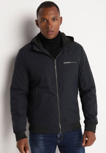 Granatowa Kurtka Wiatrówka z Kapturem i Ściągaczami Lorendriah. Niebieskie kurtki męskie Born2be, l, bez wzorów, z jeansu, eleganckie, z kapturem. Za 139.99 zł.