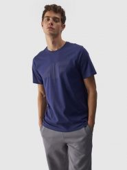 4F T-shirt regular z nadrukiem męski - granatowy S. Niebieskie t-shirty męskie 4f, m, bez wzorów, z bawełny, bez kołnierzyka. W wyprzedaży za 39.99 zł.