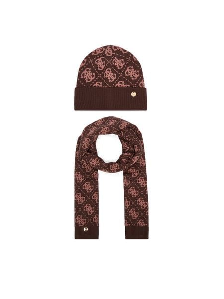 Guess Zestaw szalik i czapka GFBOX WP6401 Brązowy. Brązowe czapki zimowe damskie Guess, z wiskozy. Za 294.99 zł.