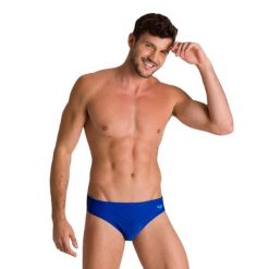 Kąpielówki męskie slipy kąpielowe treningowe na basen Arena Santamarias. Niebieskie kąpielówki męskie Arena, m, bez wzorów, do pływania. Za 109.99 zł.