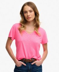 Superdry Koszulka Studios Slub haftowana bawełna-lyocell FLURO PINK. Czerwone t-shirty damskie Superdry., bez wzorów, z bawełny, bez ramiączek. Za 129.40 zł.