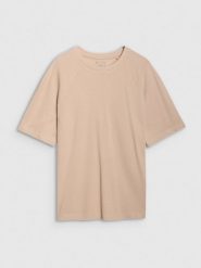 4F T-shirt oversize z modalem męski - beżowy XL. Brązowe t-shirty męskie 4f, m, bez wzorów, z bawełny, bez kołnierzyka. W wyprzedaży za 59.99 zł.