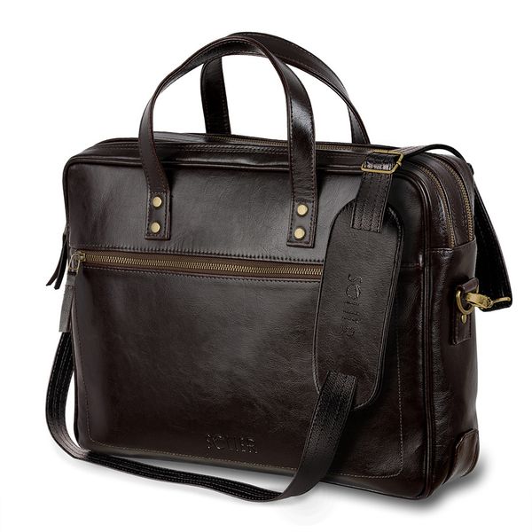 Torba skórzana SOLIER SL05 NEWBRIDGE BRĄZOWY. Brązowe torby na laptopa damskie Solier, bez wzorów, ze skóry. Za 578.99 zł.