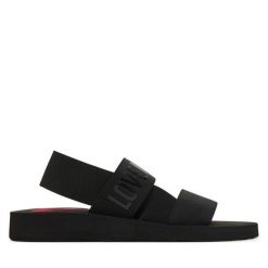 Sandały LOVE MOSCHINO. Czarne sandały damskie Love Moschino, bez wzorów, bez obcasa, na płaskiej podeszwie. Za 519.99 zł.