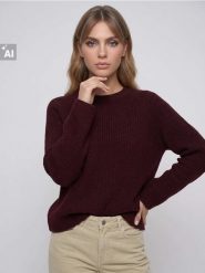 Sweter z domieszką wełny - bordowy. Czerwone swetry klasyczne damskie Sinsay, l, z wełny, bez kołnierzyka. Za 49.99 zł.