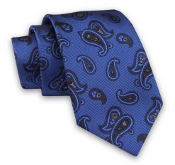 Niebiesko-Granatowy Elegancki Męski Krawat -ALTIES- 7cm, Stylowy, Klasyczny, Wzór Paisley. Niebieskie krawaty i muchy męskie Alties, bez wzorów, z tkaniny, eleganckie. Za 49.00 zł.