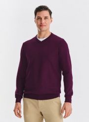 PAKO LORENTE – Fioletowy bawełniany sweter v-neck. Fioletowe swetry męskie Pako Lorente, na jesień, m, bez wzorów, z bawełny, bez kołnierzyka. Za 119.99 zł.
