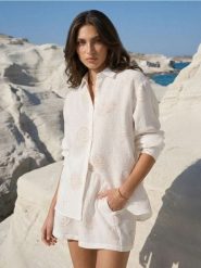 Muślinowa koszula z morskim motywem - wielobarwny. Zielone koszule damskie Sinsay, l, bez wzorów, bez kołnierzyka, bez ramiączek. Za 49.99 zł.