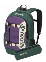 Plecak na laptopa i deskorolkę – botanical purple Meatfly + piórnik. Fioletowe plecaki damskie Meatfly, bez wzorów, z materiału, biznesowe. Za 254.99 zł.