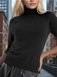 Sweter z krótkim rękawem - czarny. Czarne golfy damskie Sinsay, l, bez wzorów, z materiału, bez ramiączek. W wyprzedaży za 19.99 zł.