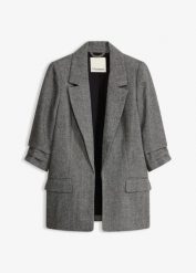 Długi żakiet z kołnierzykiem z klapkami. Czarne marynarki i żakiety damskie bonprix, bez wzorów, eleganckie. Za 249.99 zł.